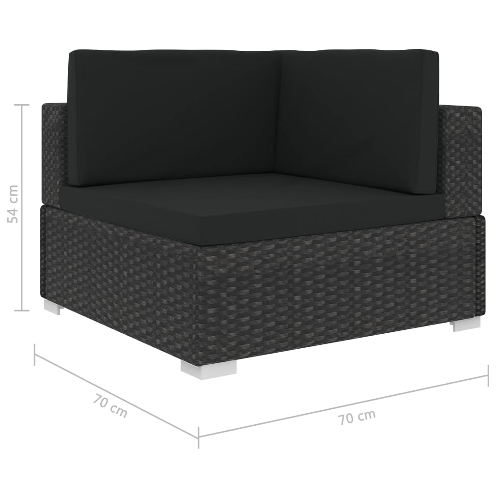Set muebles de jardín 6 piezas y cojines ratán sintético negro