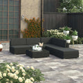 Set muebles de jardín 6 piezas y cojines ratán sintético negro