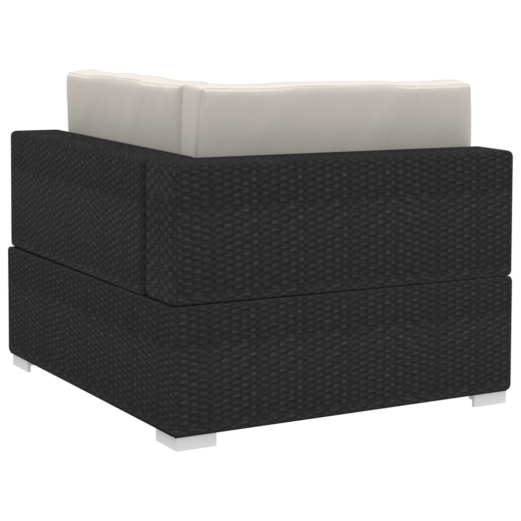 Set de sofás de jardín 3 piezas y cojines ratán sintético negro