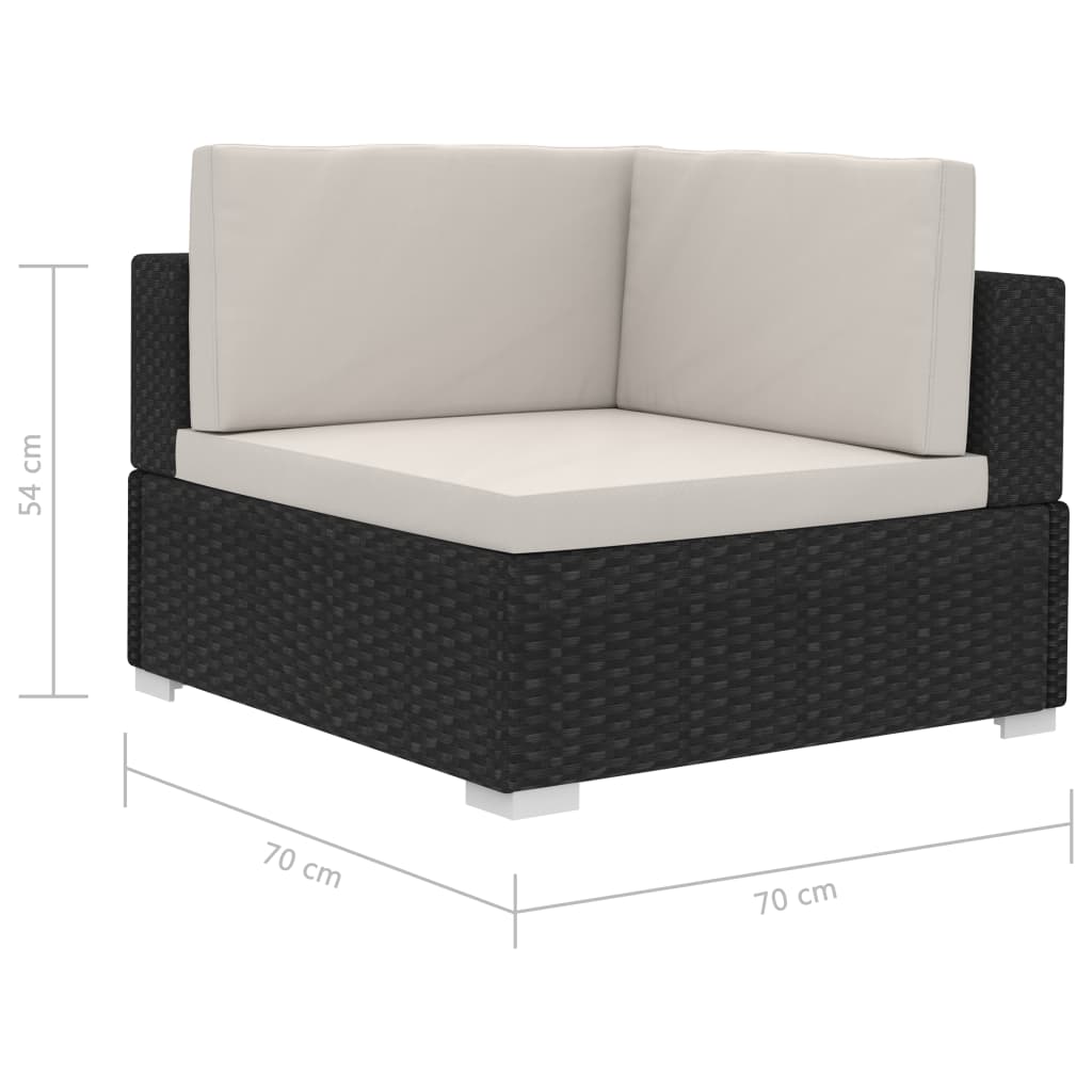 Set de sofás de jardín 3 piezas y cojines ratán sintético negro