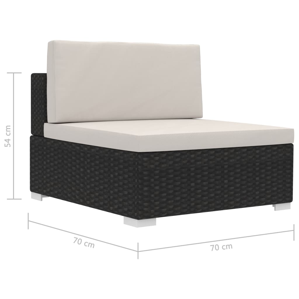 Set de sofás de jardín 3 piezas y cojines ratán sintético negro