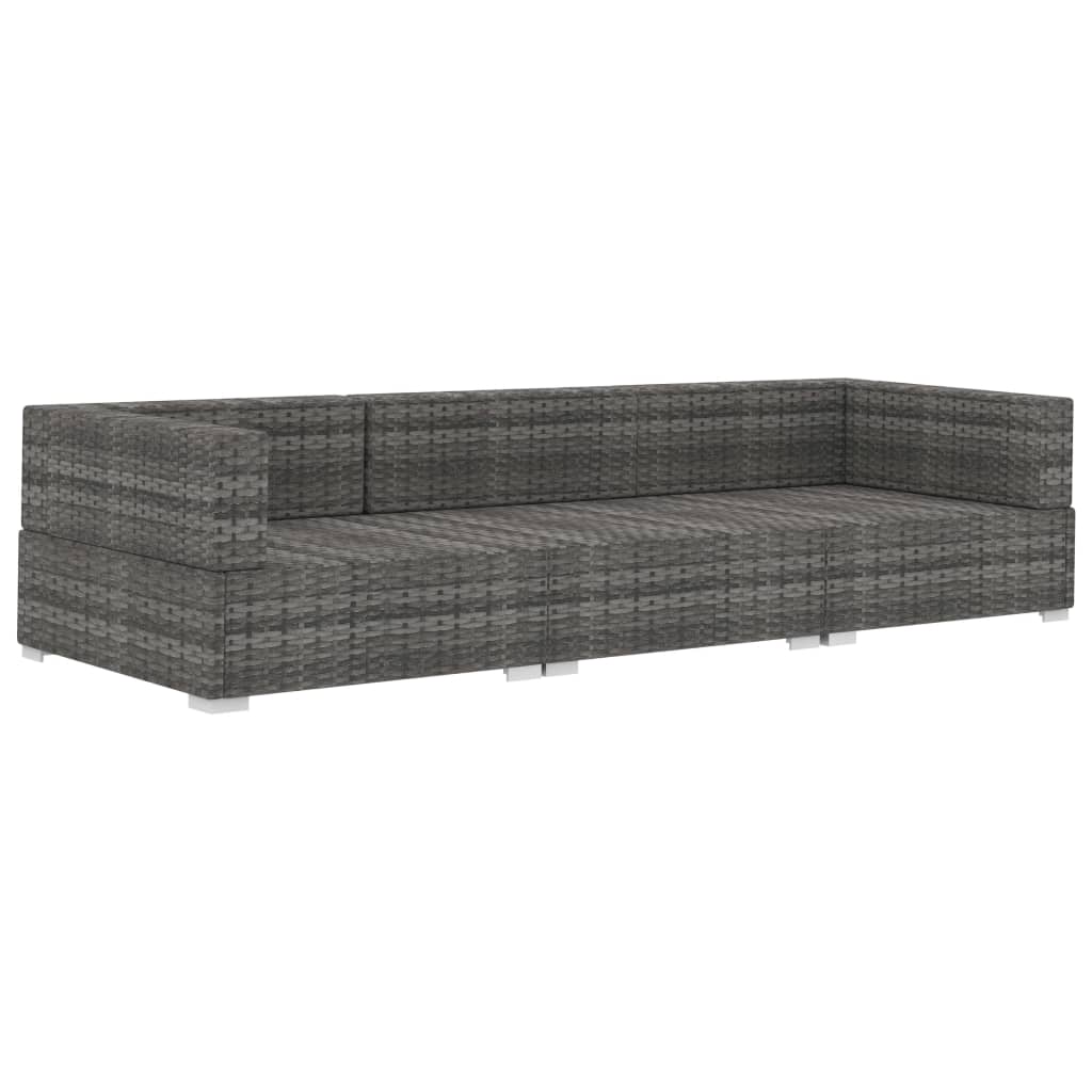 Set de sofás de jardín con cojines 3 pzas ratán sintético gris
