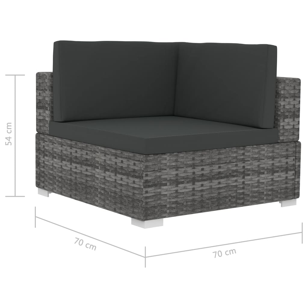 Set de sofás de jardín con cojines 3 pzas ratán sintético gris