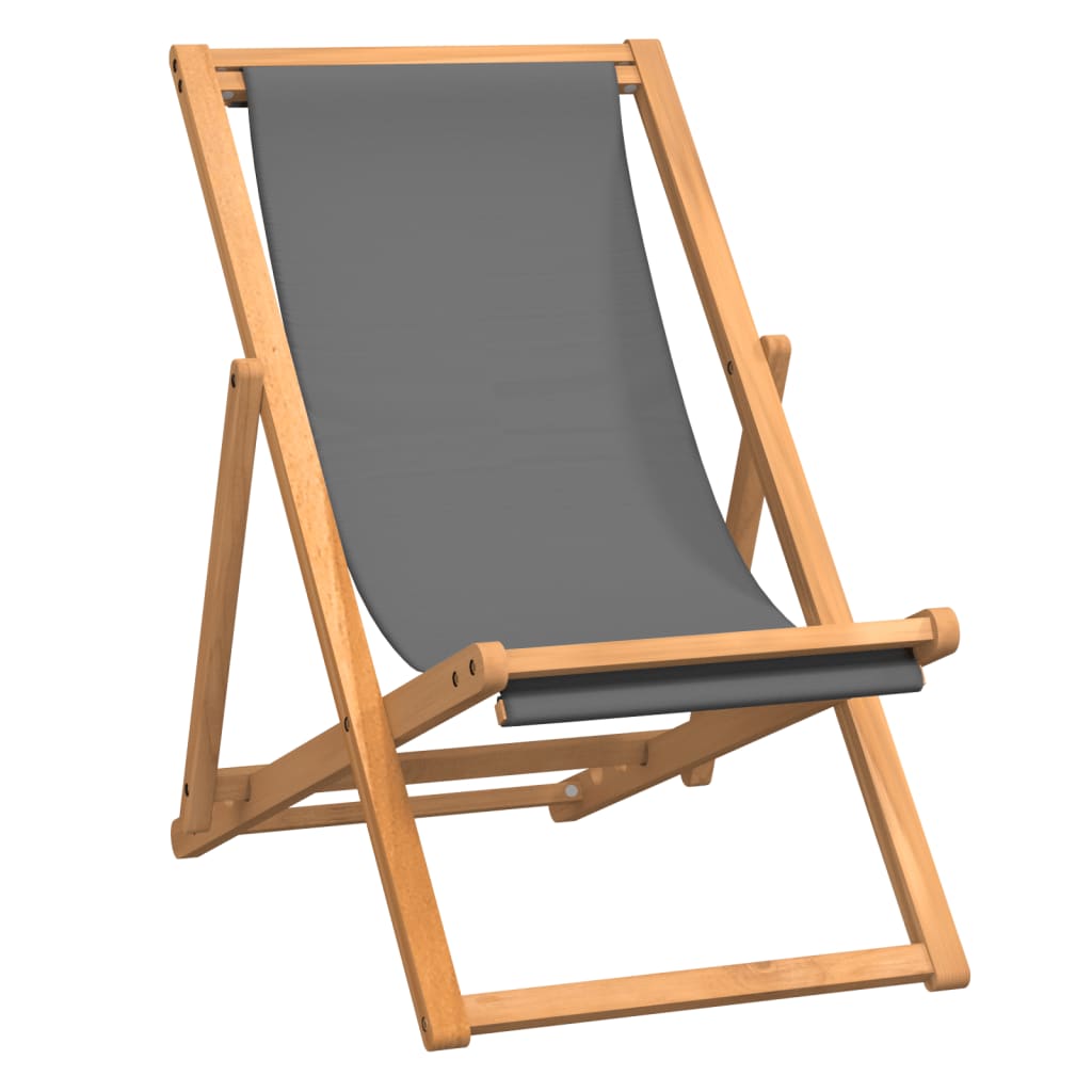 Silla de playa plegable madera maciza de teca gris