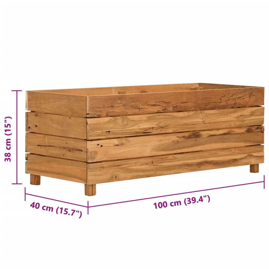 Arriate elevado madera de teca reciclada y acero 100x40x38 cm