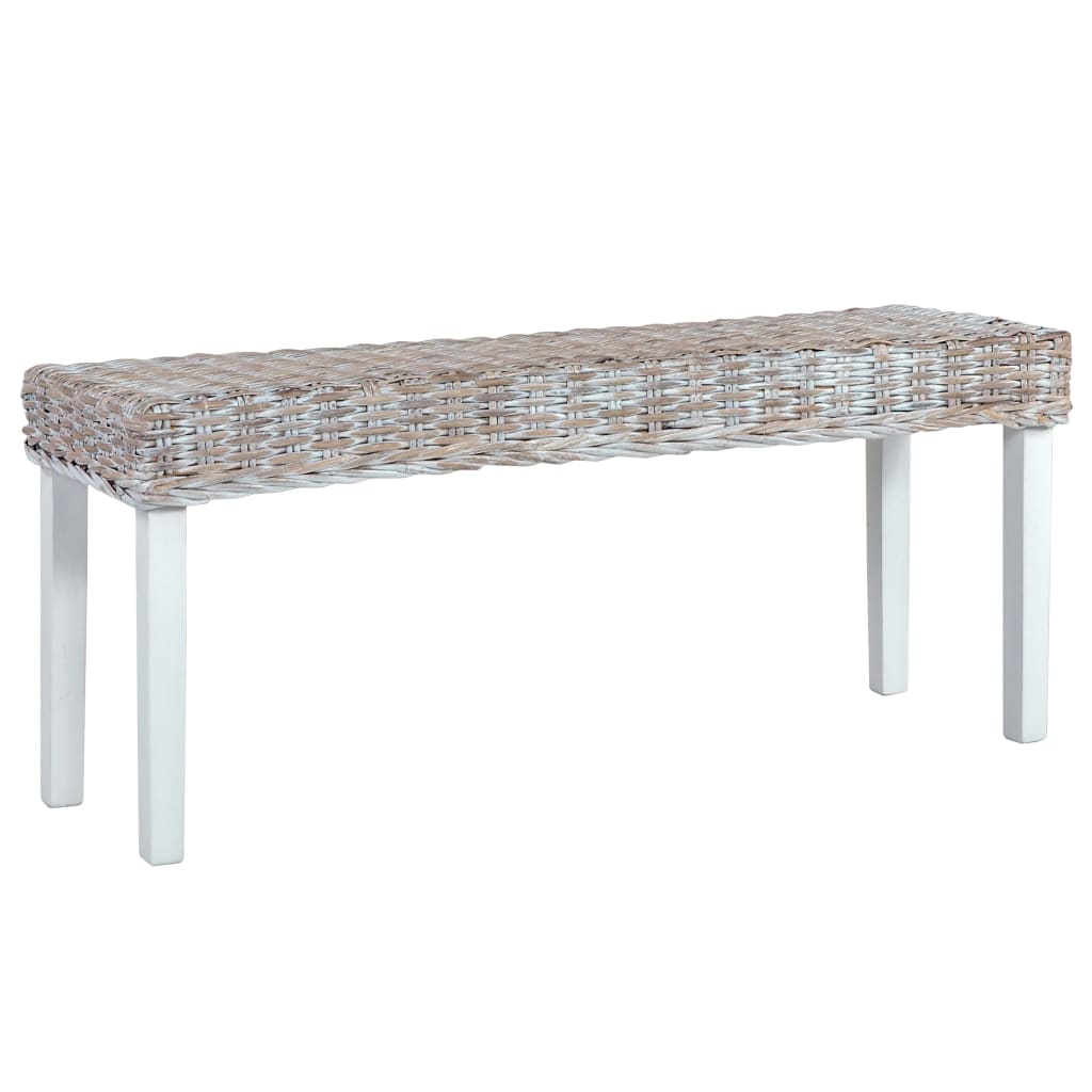 Banco de ratán kubu natural y madera maciza de caoba 110 cm