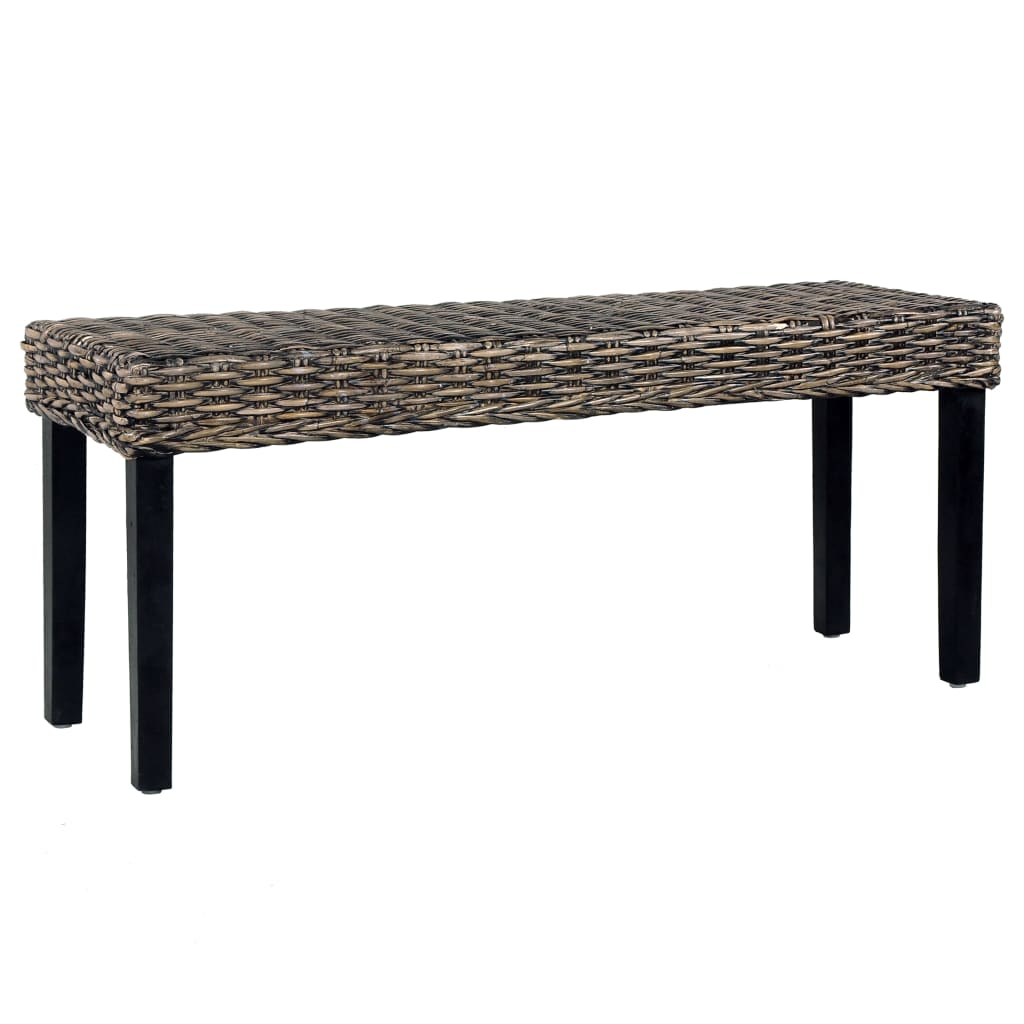 Banco de ratán kubu natural y madera maciza de caoba 110 cm