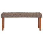 Banco de ratán kubu natural y madera maciza de caoba 110 cm