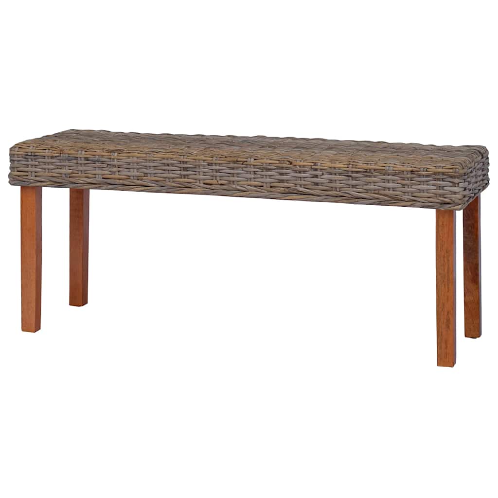 Banco de ratán kubu natural y madera maciza de caoba 110 cm