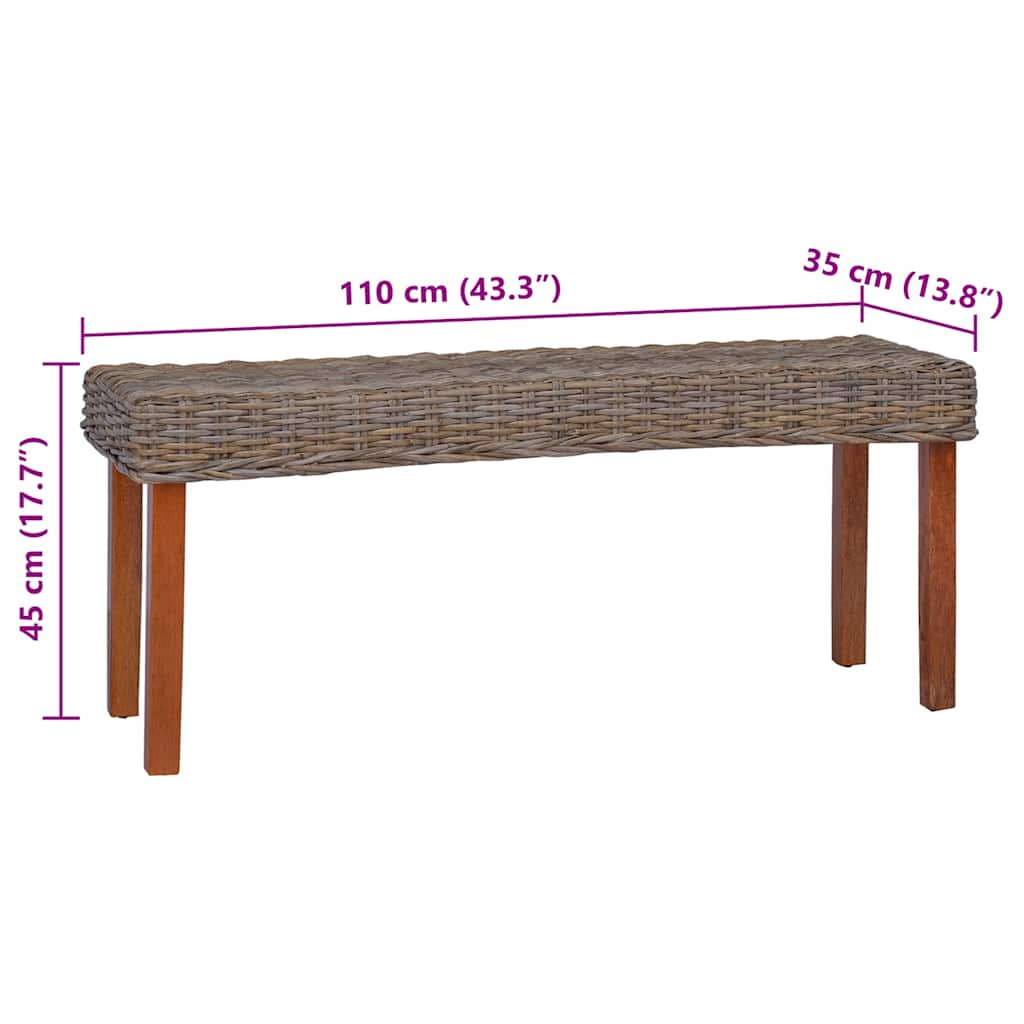 Banco de ratán kubu natural y madera maciza de caoba 110 cm