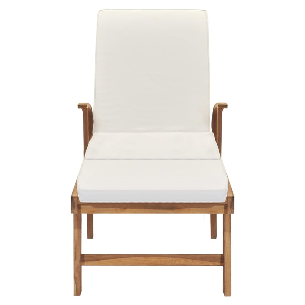 Tumbona con cojín madera maciza de teca crema