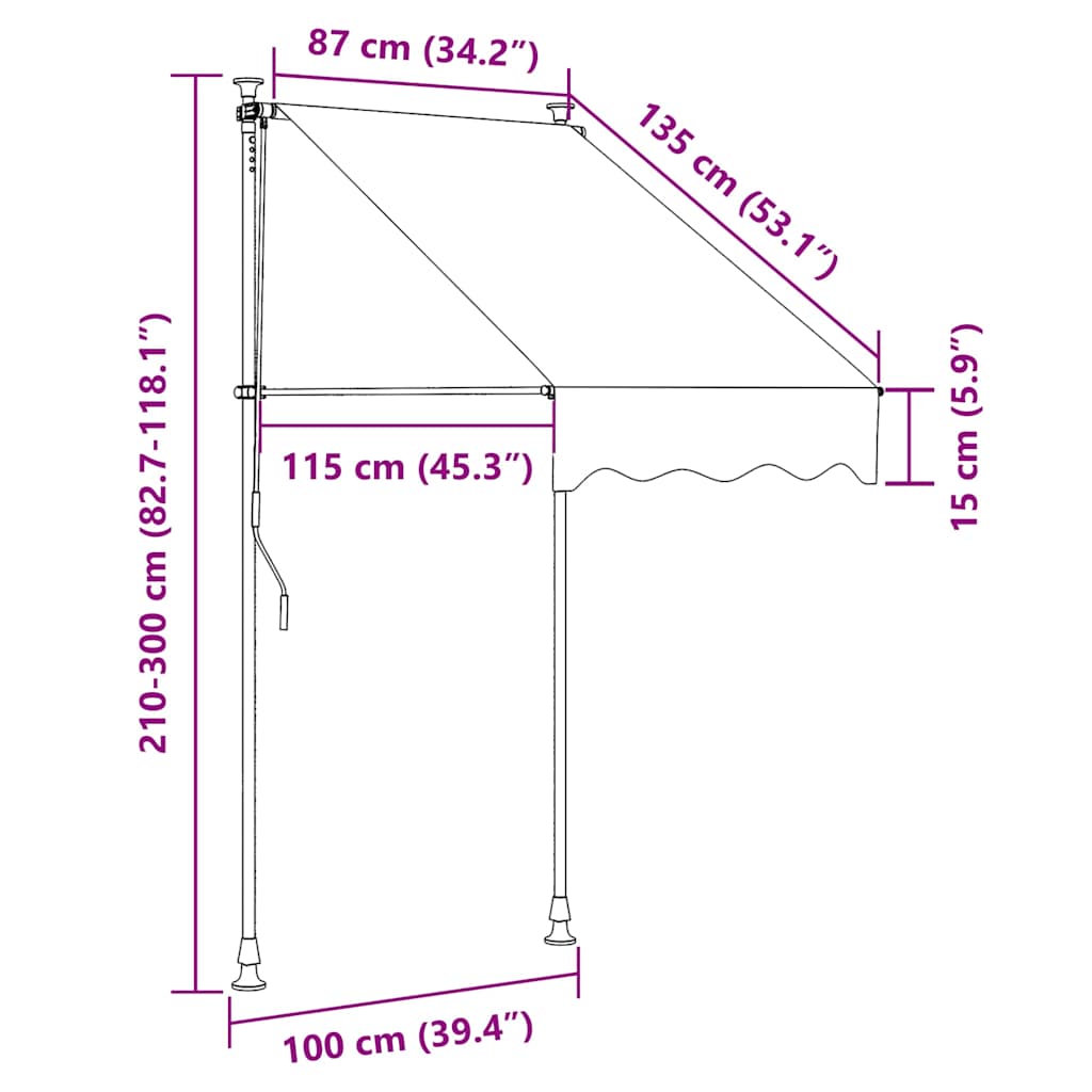 Toldo manual retráctil naranja y marrón 100 cm
