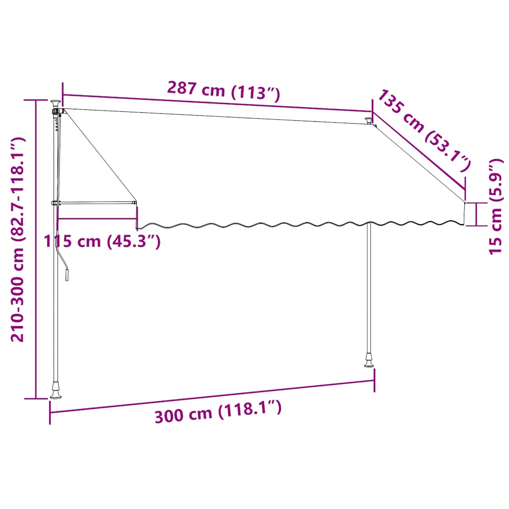 Toldo retráctil manual con LED amarillo y azul 300 cm