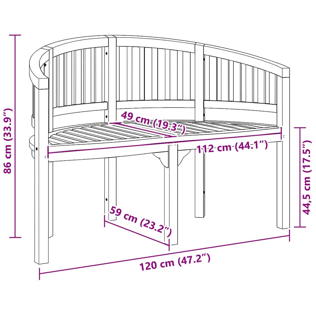 Banco con forma de banana madera maciza de teca 120 cm