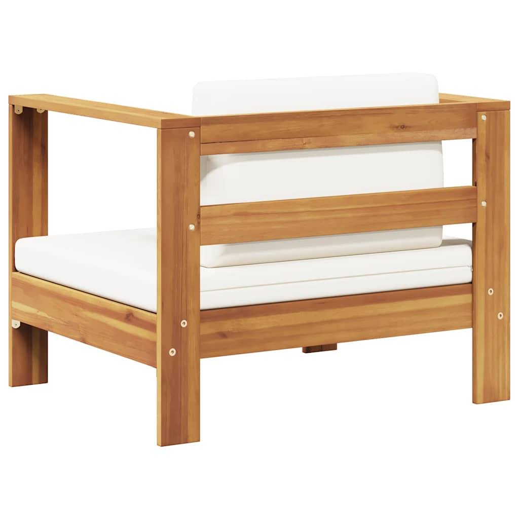 Silla de jardín con cojín madera maciza de acacia color crema