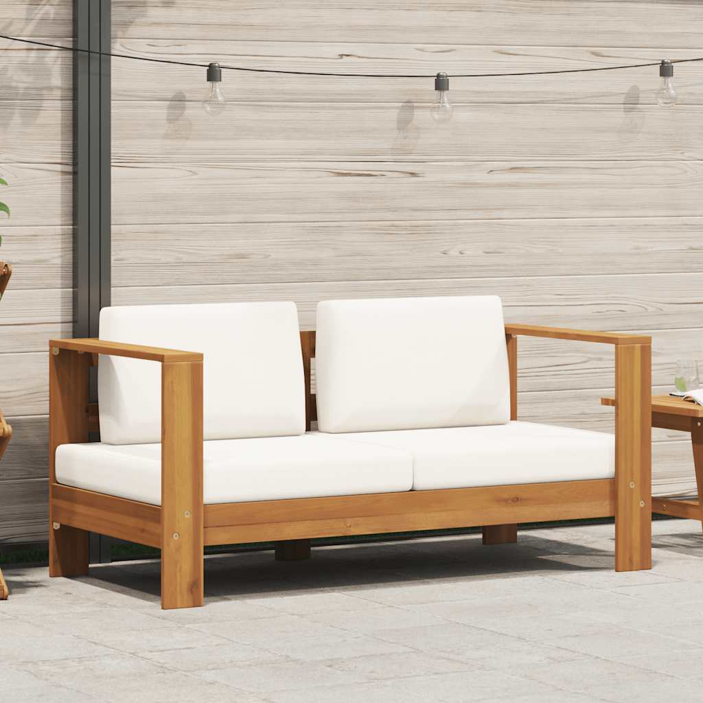 Sofá de jardín con cojín madera de acacia blanco crema 140 cm