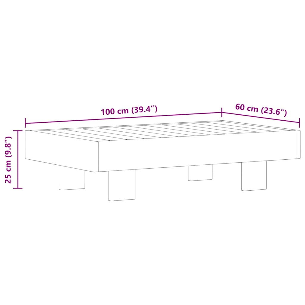 Mesa de centro de madera maciza de acacia 100x60x25 cm