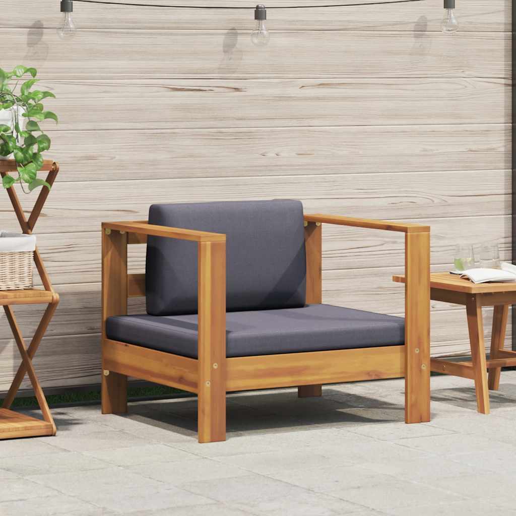 Silla de jardín con cojín madera maciza de acacia color crema