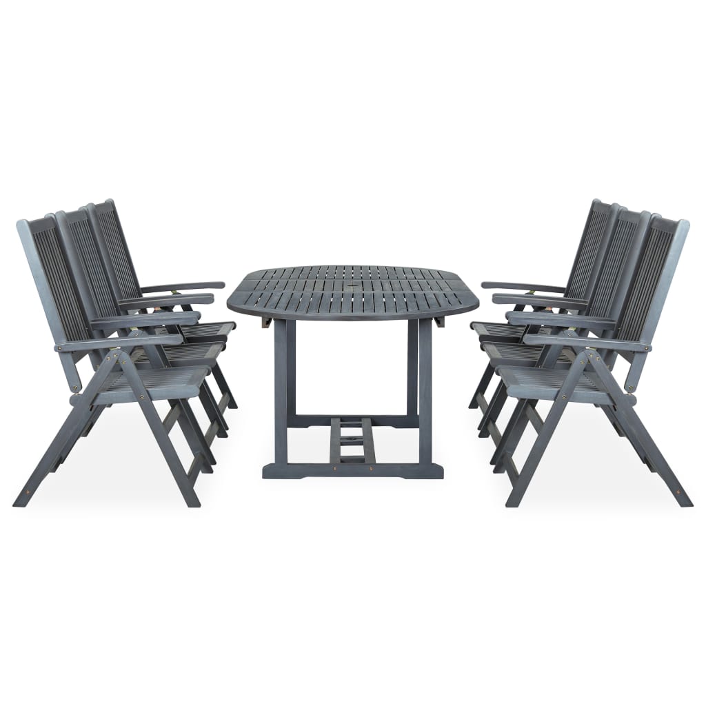 Set de comedor de jardín 7 piezas madera maciza de acacia gris