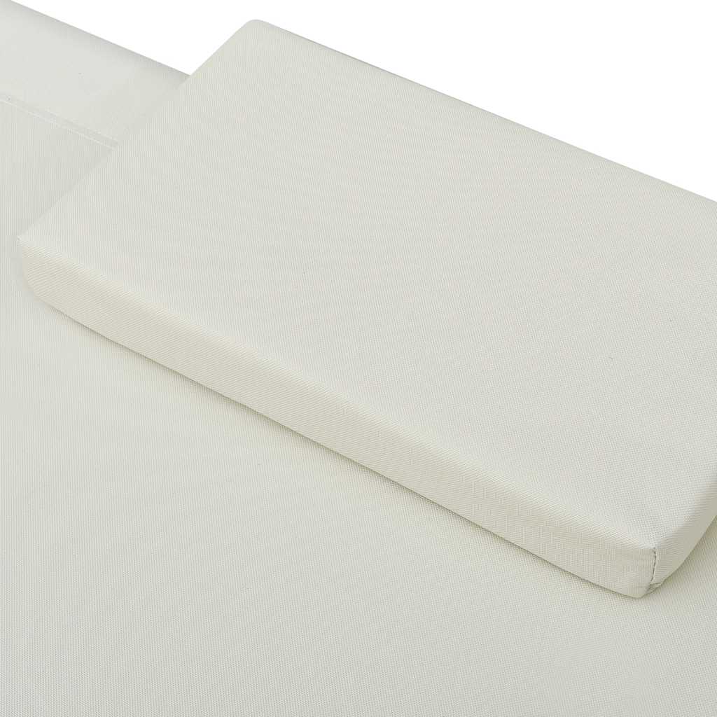 Tumbona de exterior con dosel y almohadas blanco crema