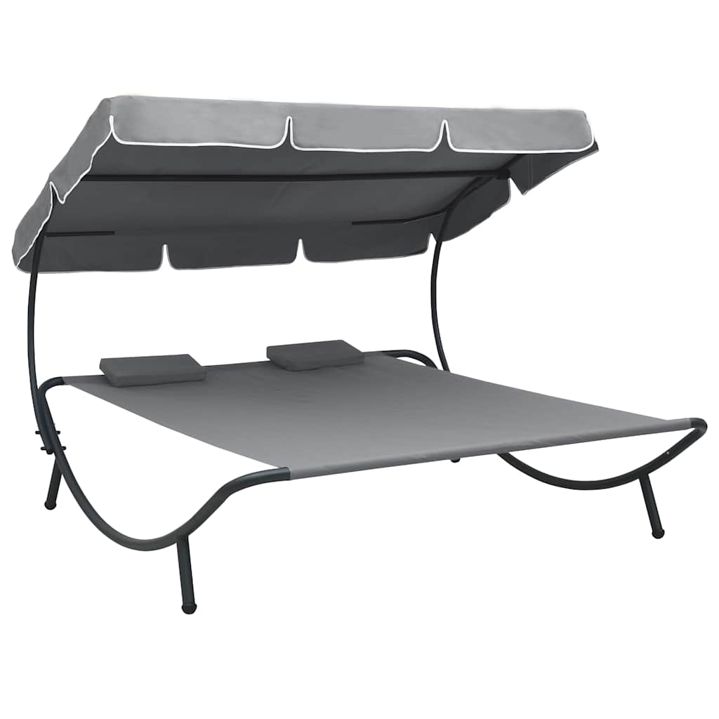 Tumbona de exterior con dosel y almohadas blanco crema