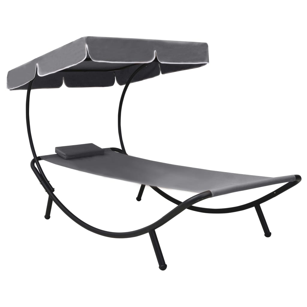 Tumbona de exterior con dosel y almohada blanco crema