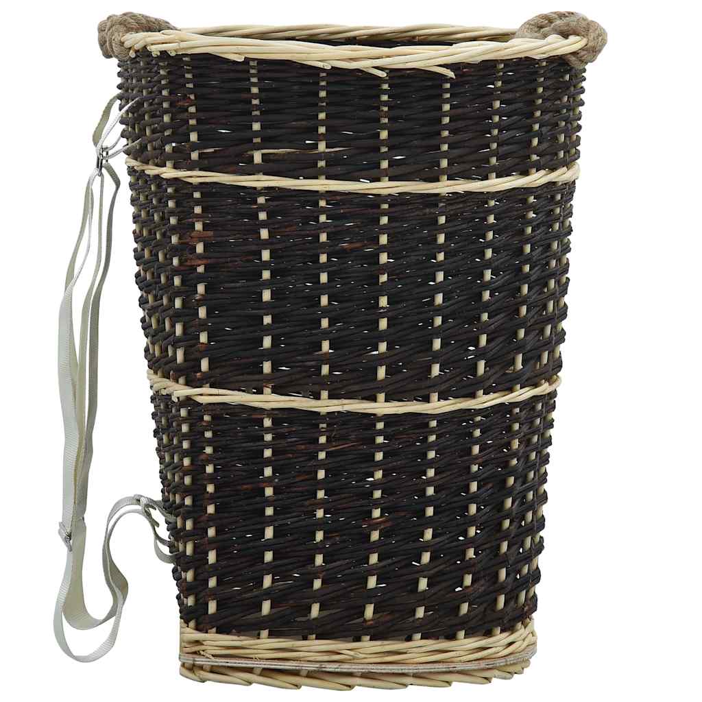 Cesto de leña con correas transporte sauce natural 44,5x37x50cm