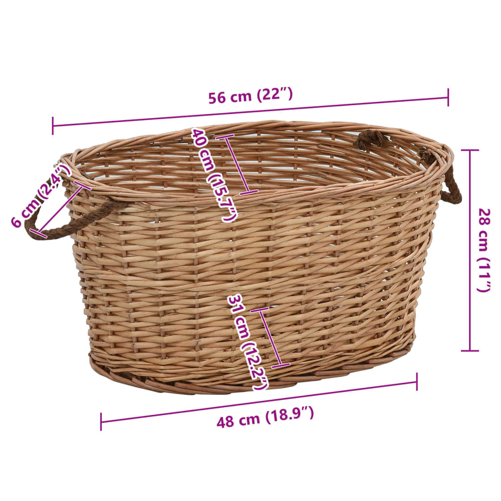 Cesta para leña con asas de transporte sauce natural 56x40x28cm