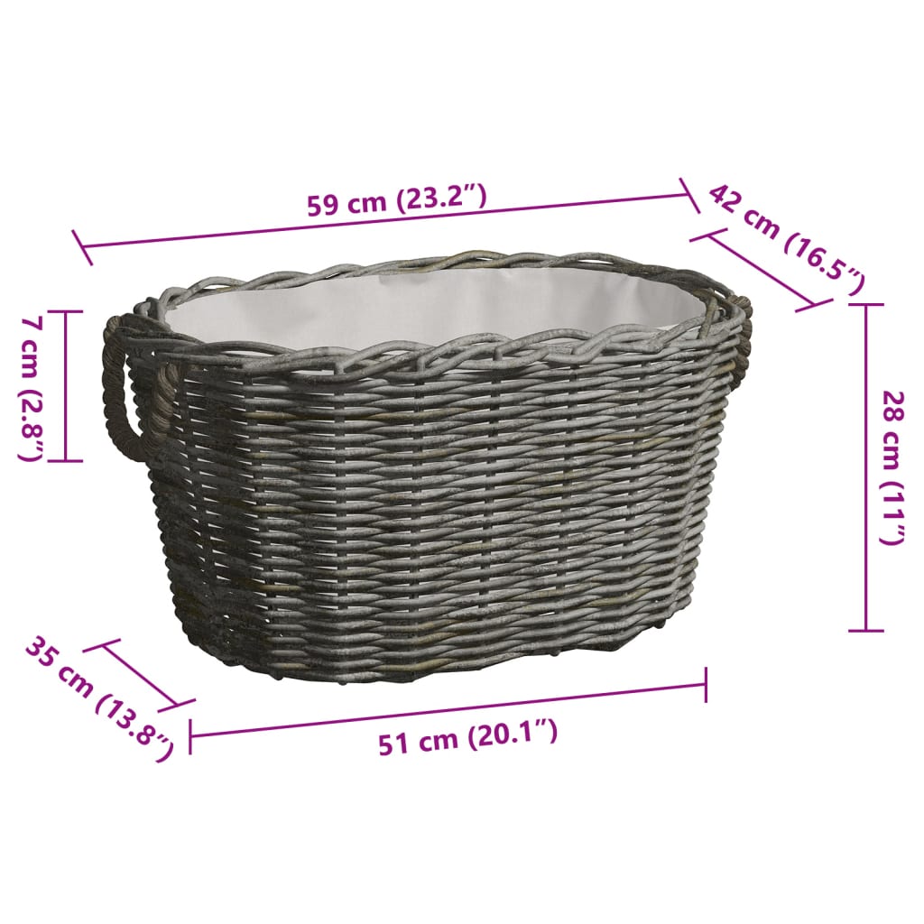 Cesta de leña asas de transporte sauce natural gris 59x42x28 cm