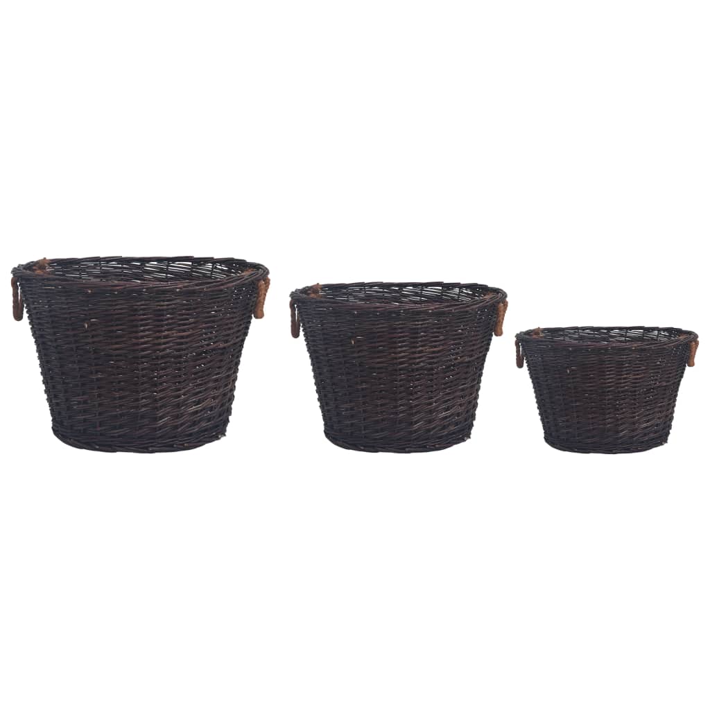 Set de cestas apilables para leña 3 uds sauce marrón oscuro