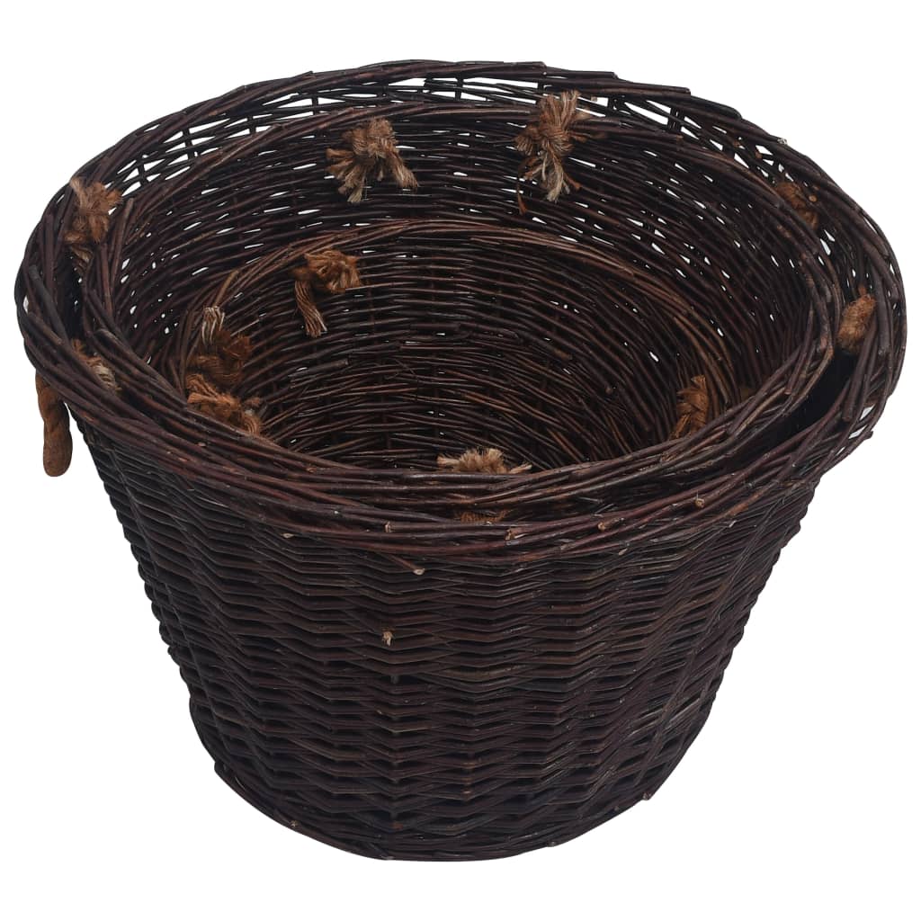 Set de cestas apilables para leña 3 uds sauce marrón oscuro