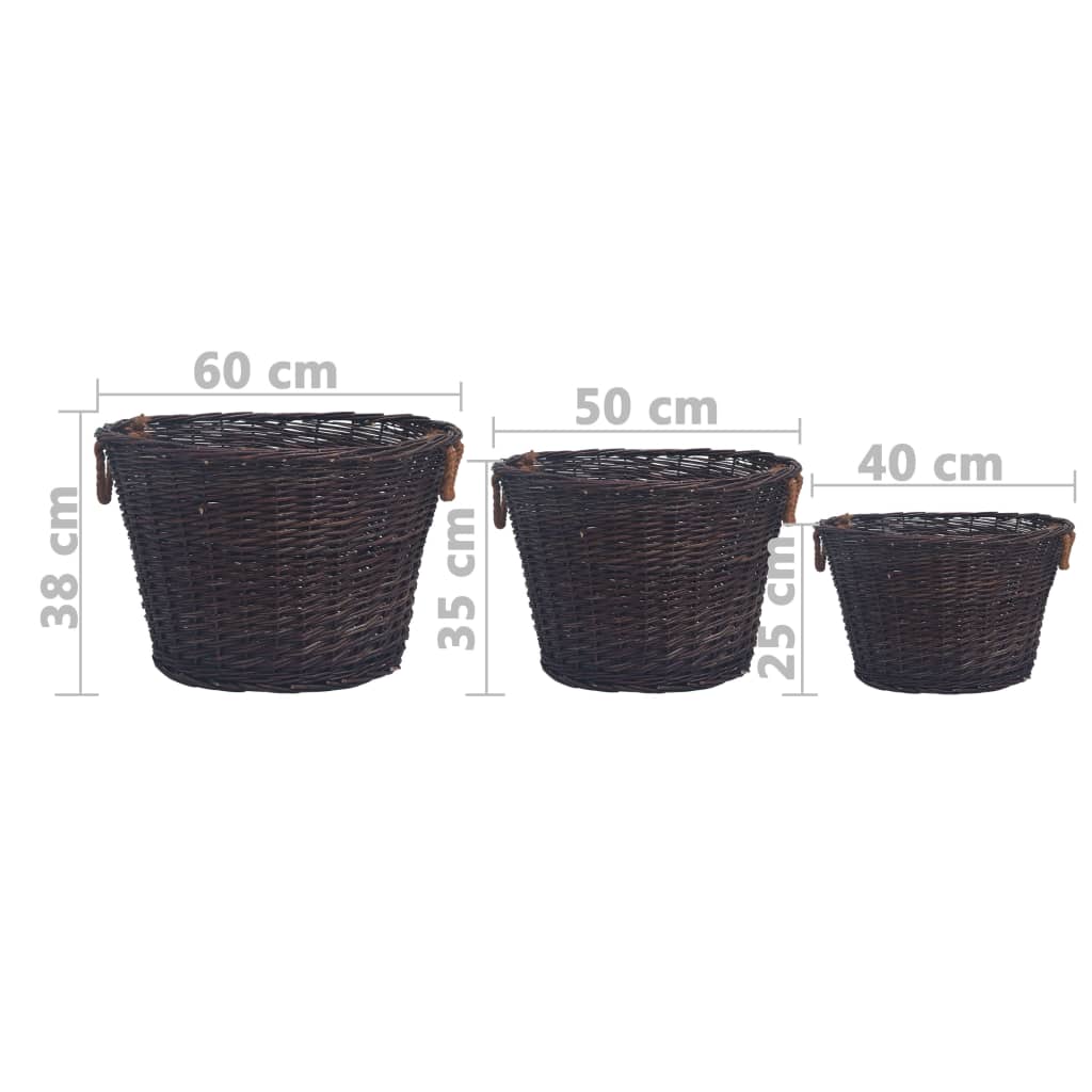 Set de cestas apilables para leña 3 uds sauce marrón oscuro