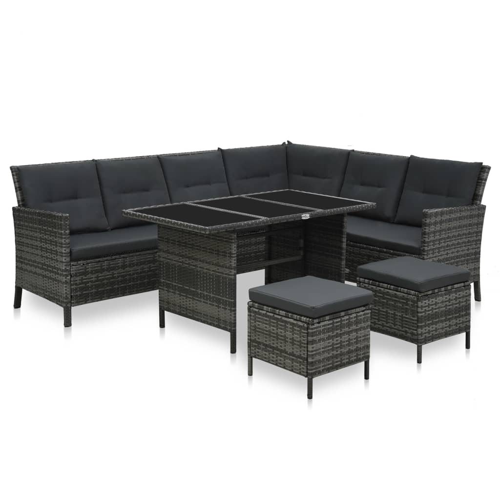 Set de muebles de jardín 4 pzas y cojines ratán sintético gris