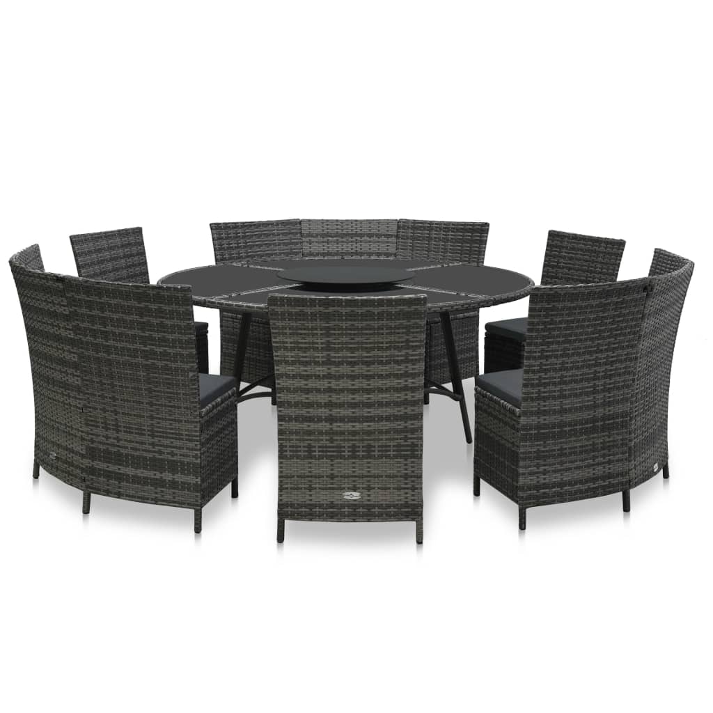 Set comedor de jardín 5 piezas y cojines ratán sintético negro