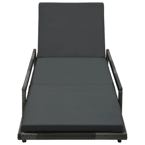 Garden sun lounger with grey synthetic rattan cushion