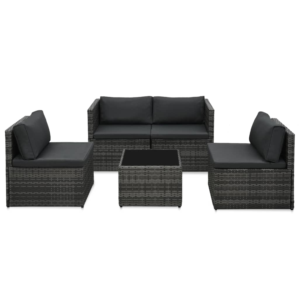 Set de muebles de jardín 5 pzas y cojines ratán sintético gris