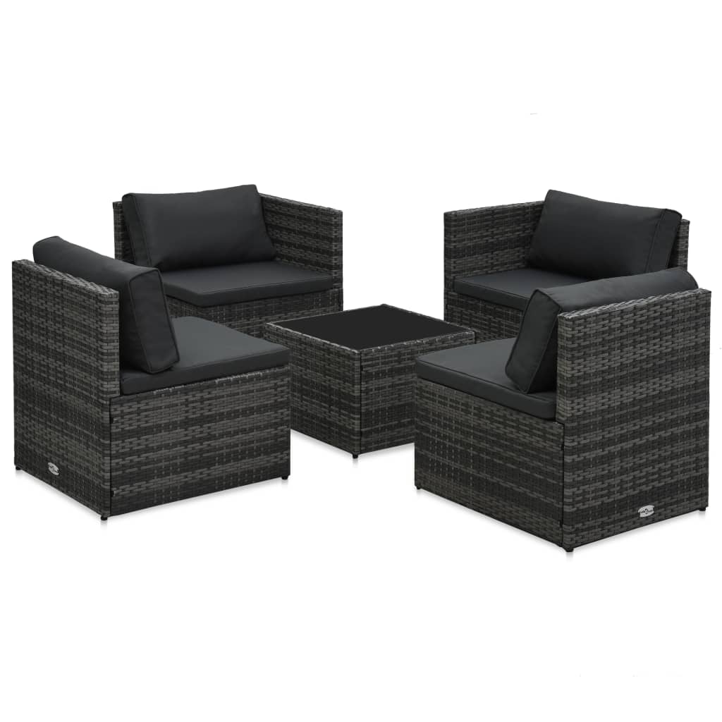 Set de muebles de jardín 5 pzas y cojines ratán sintético gris