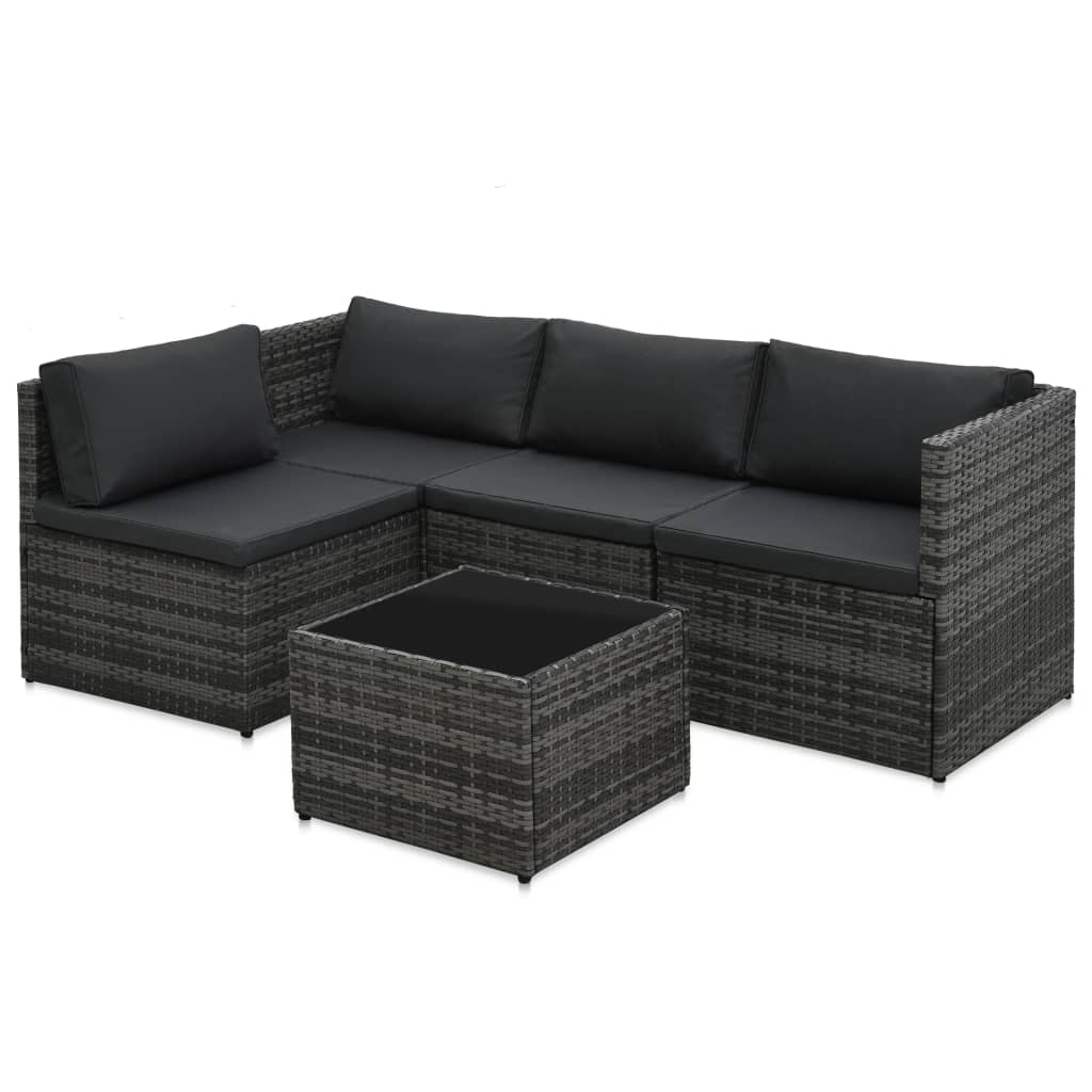 Set de muebles de jardín 5 pzas y cojines ratán sintético gris