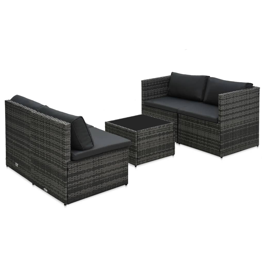 Set de muebles de jardín 5 pzas y cojines ratán sintético gris