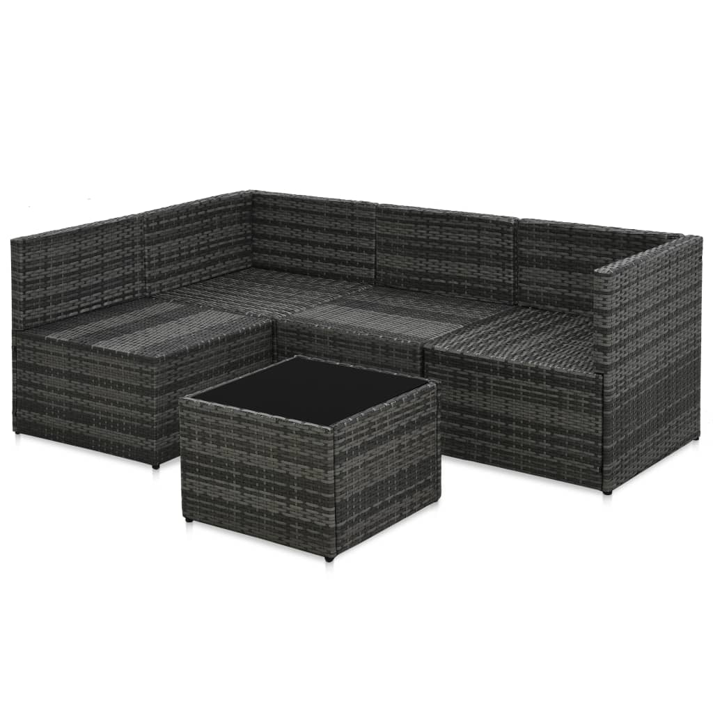 Set de muebles de jardín 5 pzas y cojines ratán sintético gris