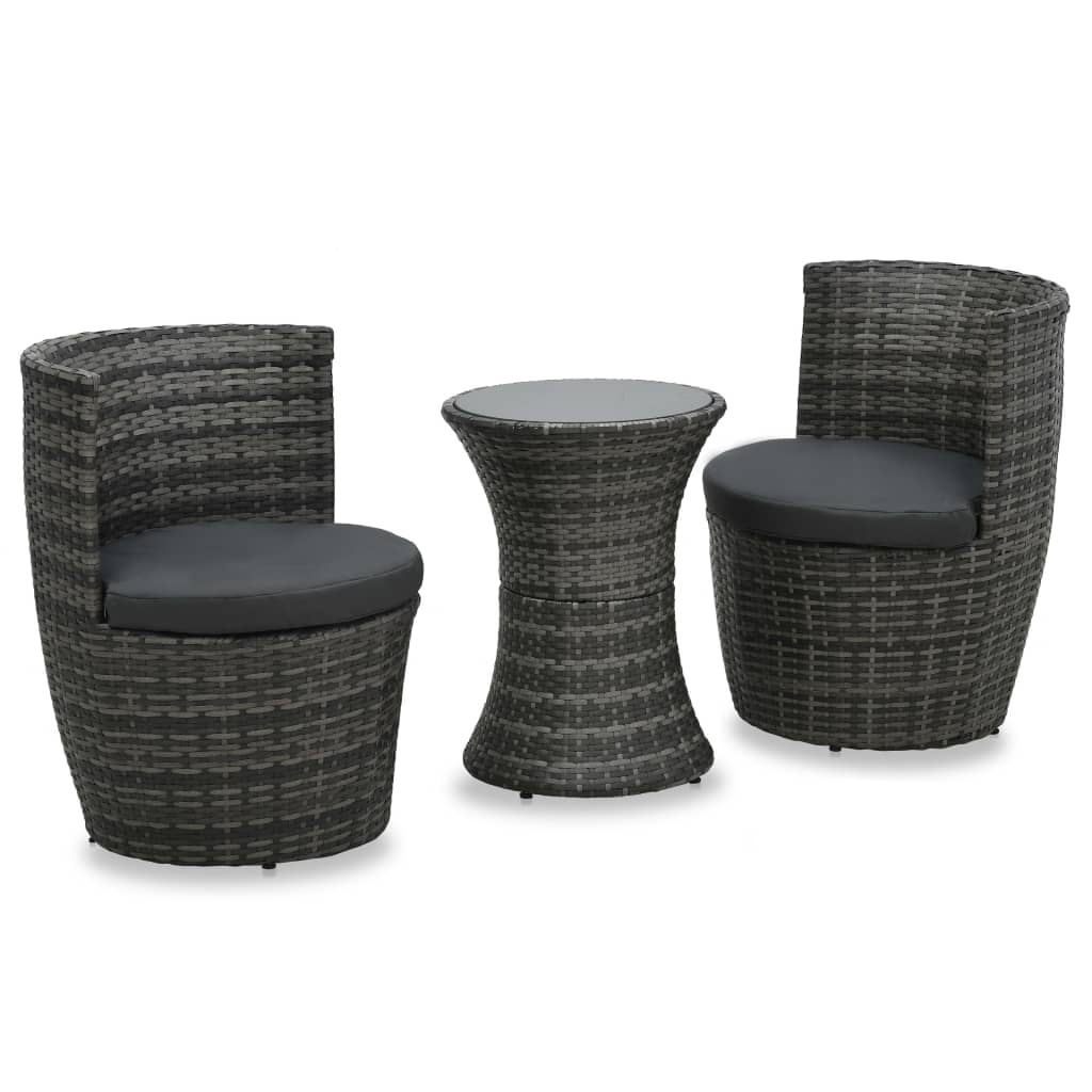 Juego muebles bistró jardín 3 pzas cojines ratán sintético gris