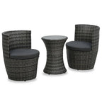 Juego muebles bistró jardín 3 pzas cojines ratán sintético gris