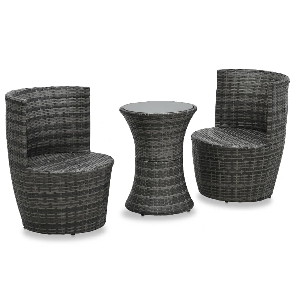 Juego muebles bistró jardín 3 pzas cojines ratán sintético gris