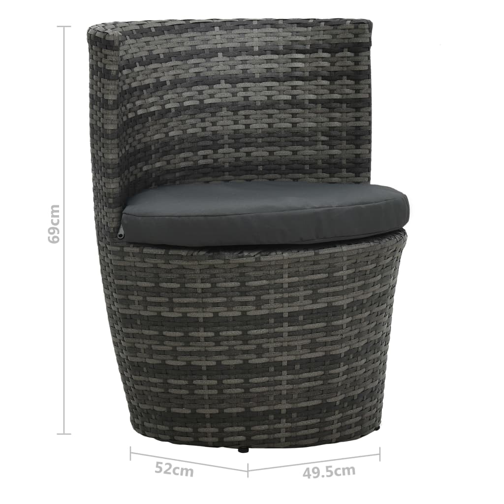 Juego muebles bistró jardín 3 pzas cojines ratán sintético gris