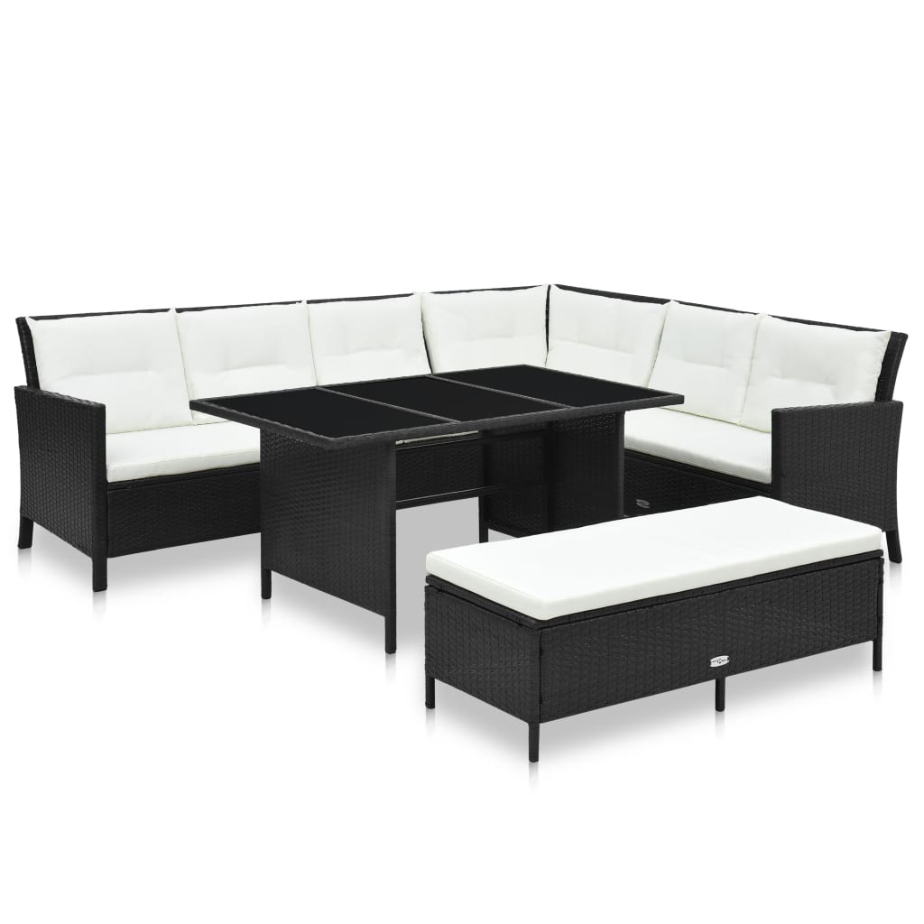 Conjunto de móveis de jardim 3 pçs e almofadas vime sintético cinza