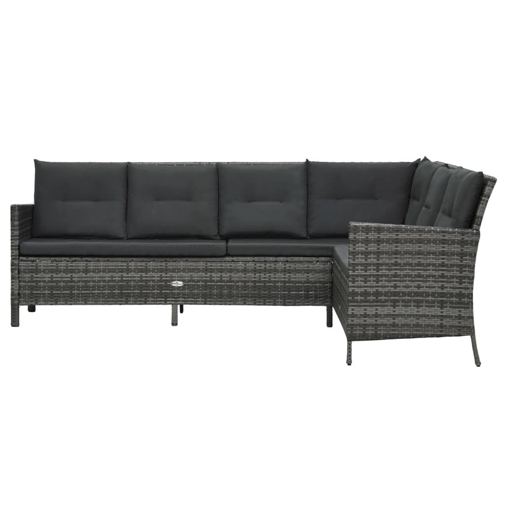 Set de muebles de jardín 3 pzas y cojines ratán sintético gris
