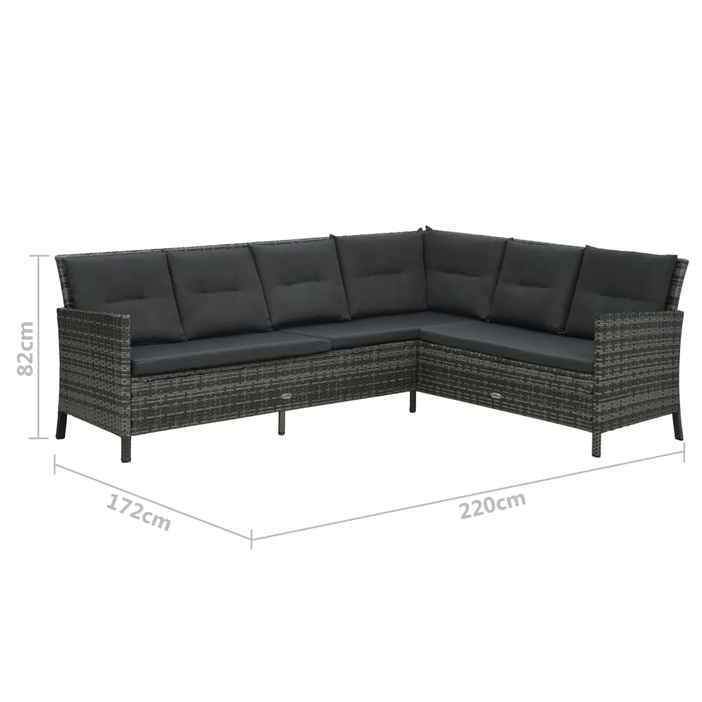 Set de muebles de jardín 3 pzas y cojines ratán sintético gris