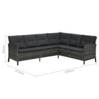 Set de muebles de jardín 3 pzas y cojines ratán sintético gris