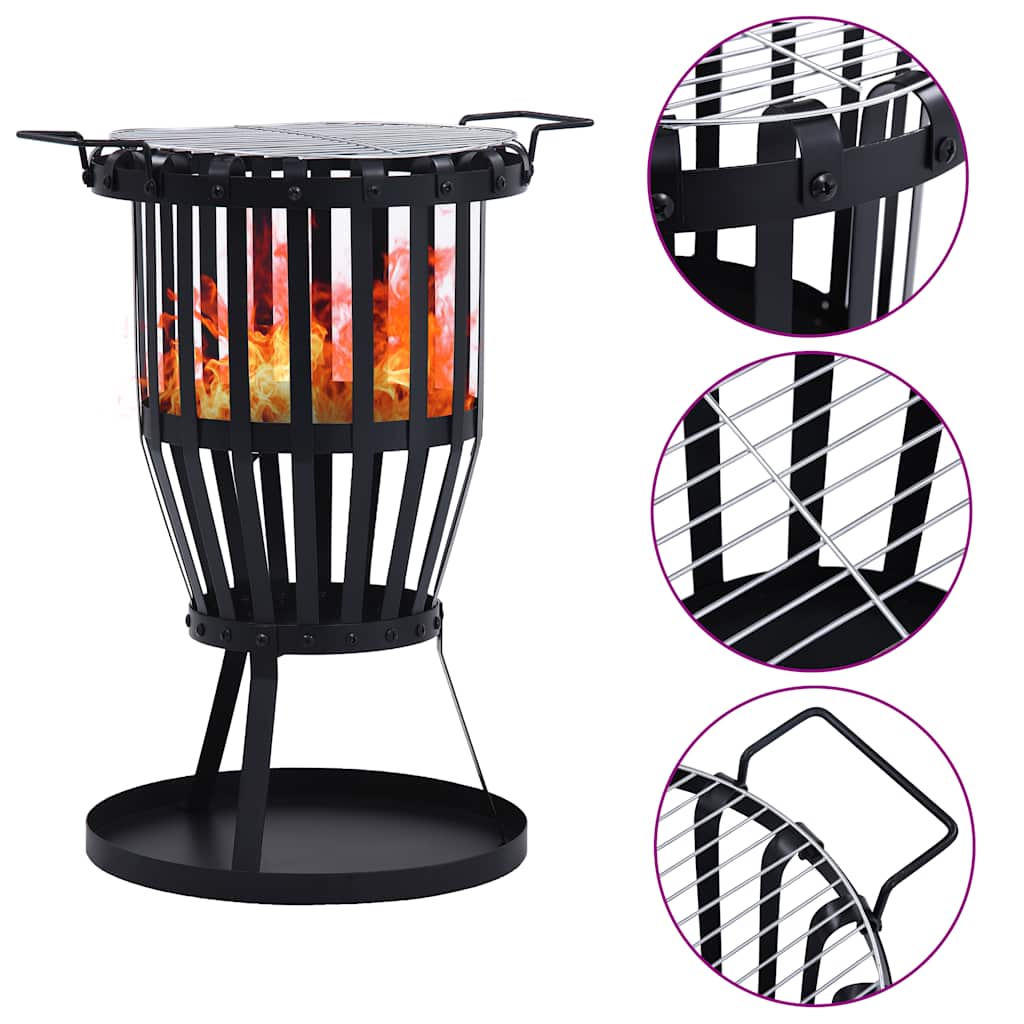 Brasero de jardín con parrila BBQ acero inoxidable 47,5 cm