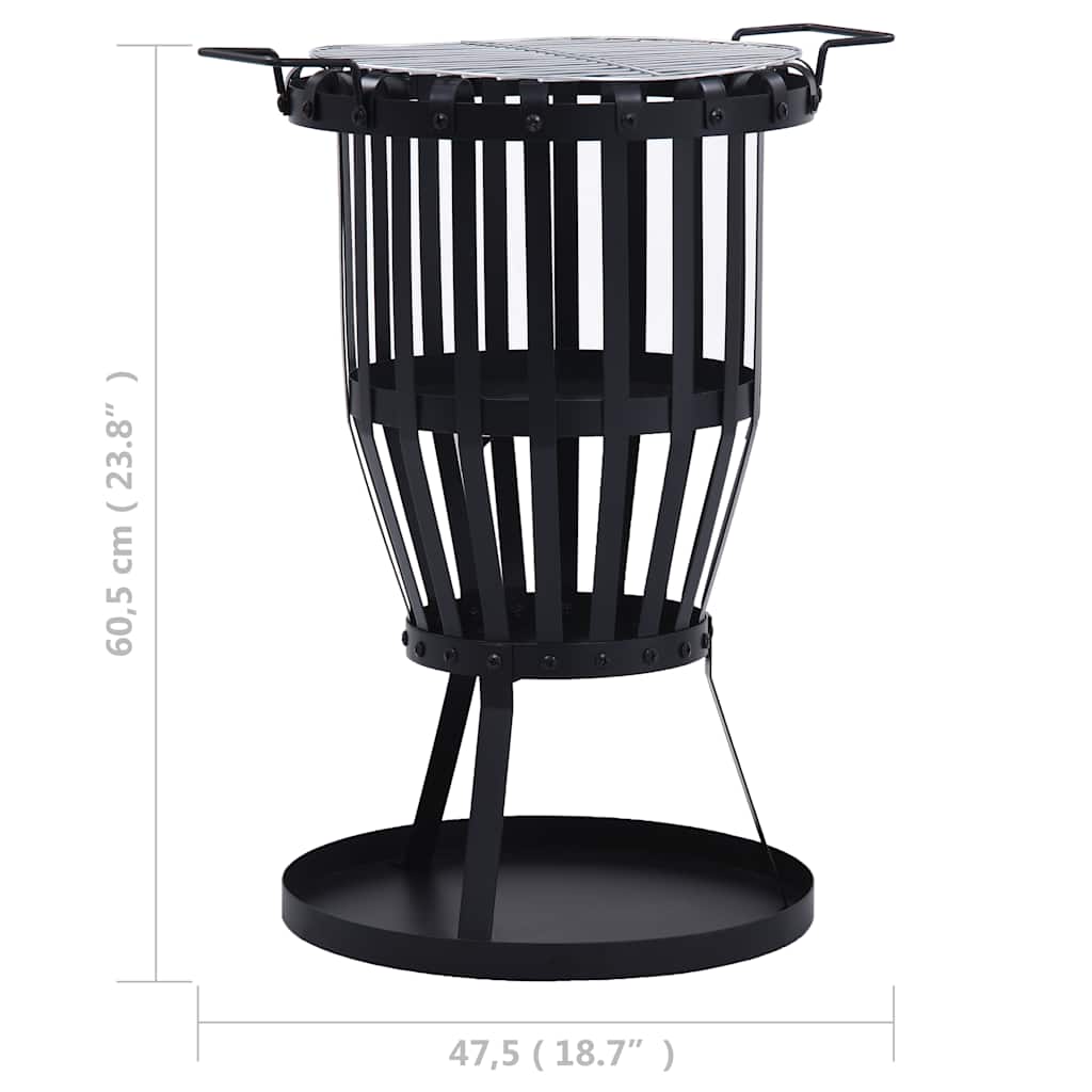 Brasero de jardín con parrila BBQ acero inoxidable 47,5 cm